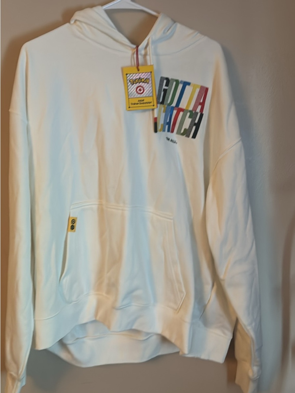 Pokemon White Crewneck Hoodie with Multicolor "GOTTA CATCH" Graphic